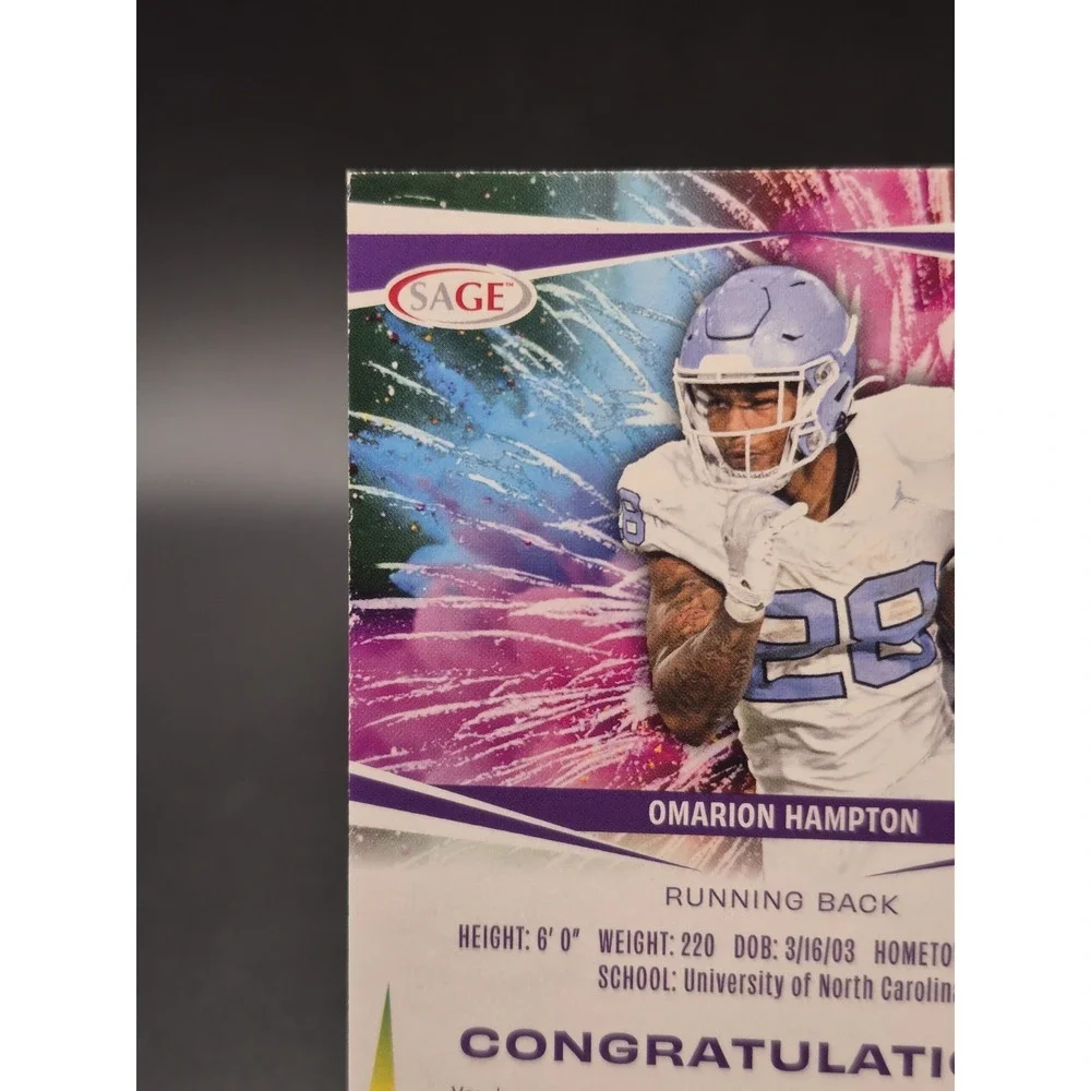 2025 Sage HIT Omarion Hampton A-OH Aspire Rookie Autograph Red Foil RC AU